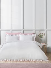 Catherine Lansfield White  Pink So Soft Mono Frill Non-Iron Duvet Cover Set - Image 1 of 3