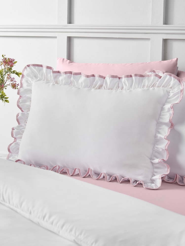 Catherine Lansfield White Pink So Soft Mono Frill Non-Iron Duvet Cover Set - Image 2 of 3 Catherine Lansfield White Pink So Soft Mono Frill Non-Iron Duvet Cover Set - Image 2 of 3