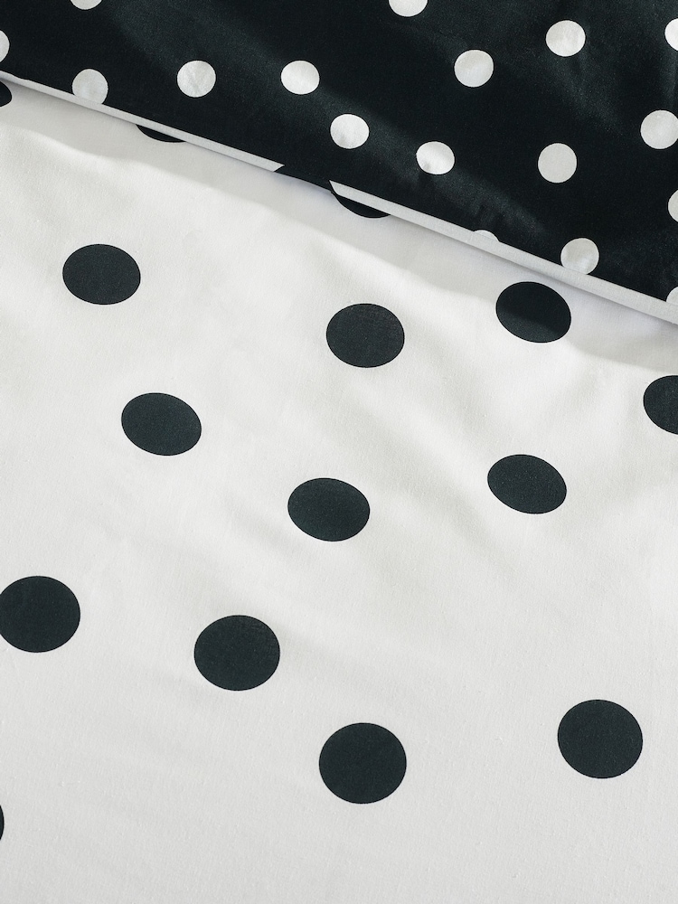 Catherine Lansfield Black White Polka Dot Reversible Duvet Cover Set - Image 4 of 4