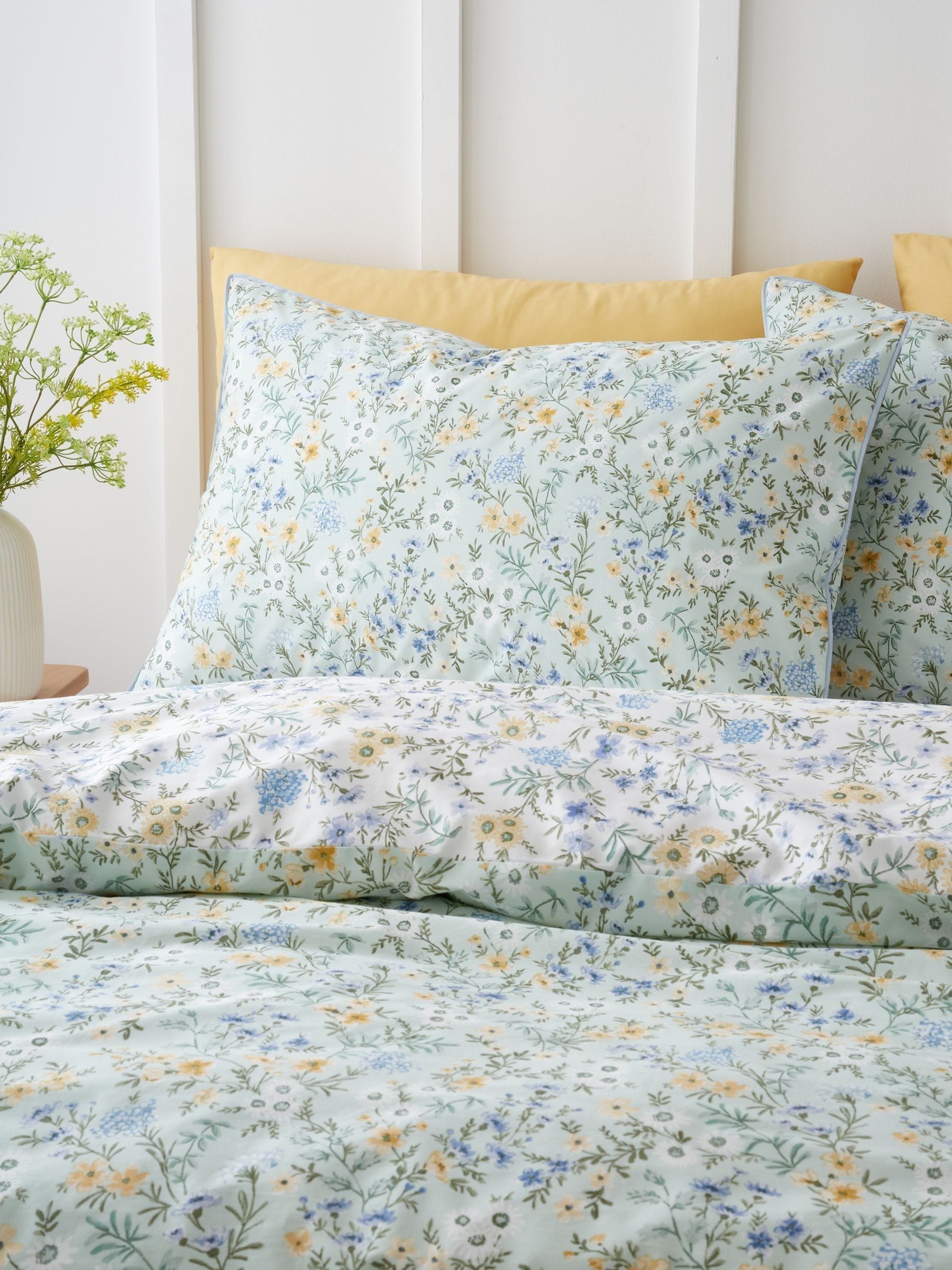 Bianca  Ditsy Floral Cotton Reversible Duvet Cover Set - Green - Super King - Image 8