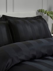 Catherine Lansfield Black So Soft Satin Stripe Non-Iron Duvet Cover Set - Image 2 of 3