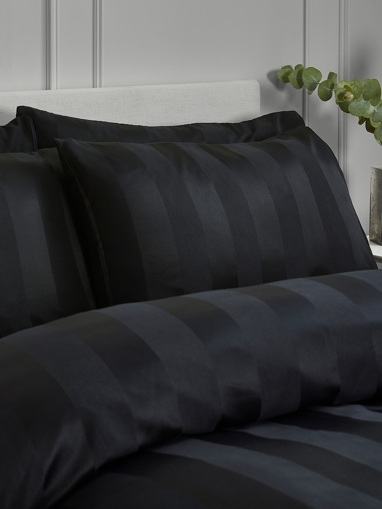 Catherine Lansfield Black So Soft Satin Stripe Non-Iron Duvet Cover Set - Image 2 of 3