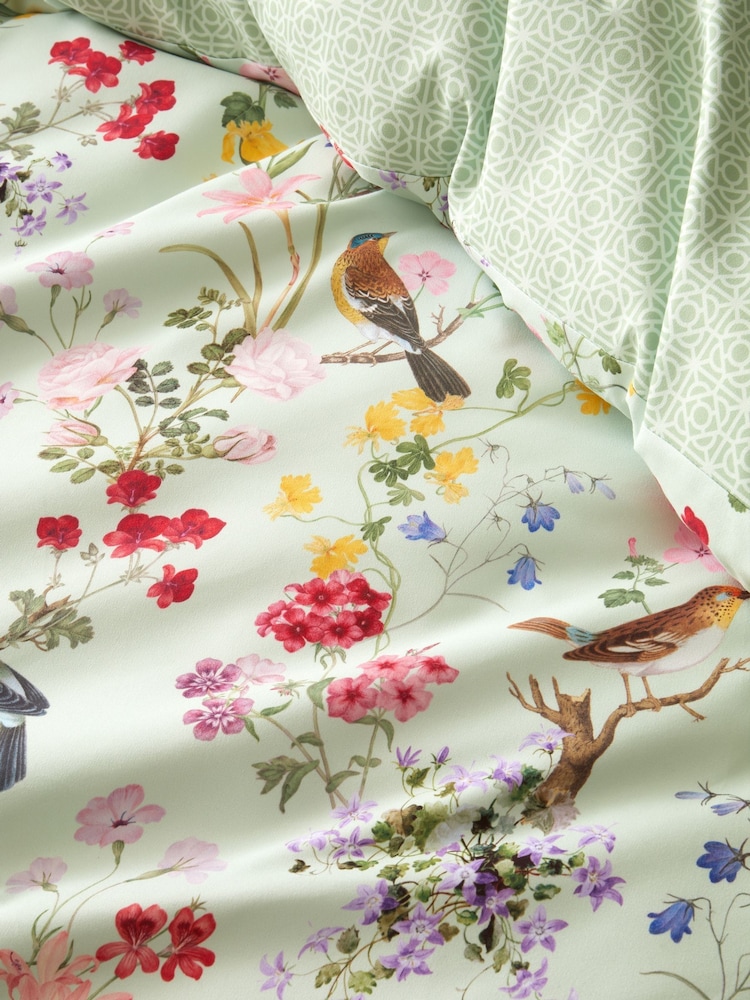 RHS x Catherine Lansfield Green Birds In Bloom So Soft Non-Iron Duvet Cover Set - Image 5 of 5