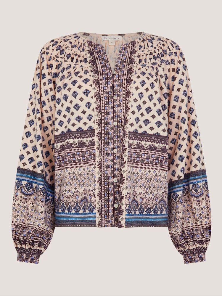 Monsoon Cream Hern Print Jersey Blouse - Image 5 of 5