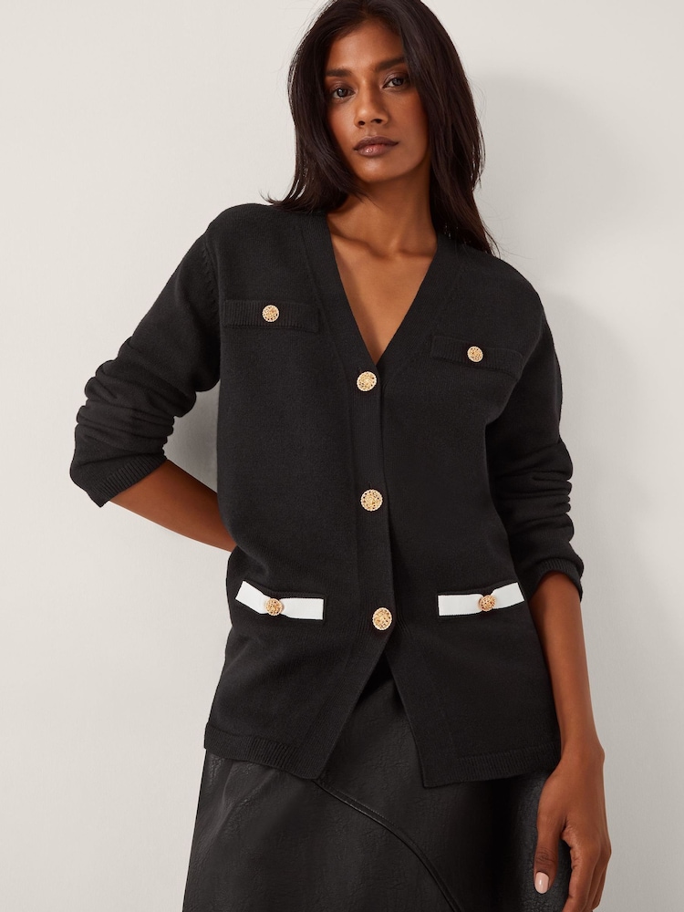 Monsoon Black Leila Button Longline Cardigan - Image 2 of 5