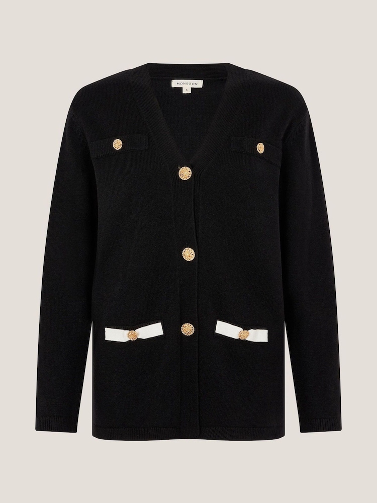 Monsoon Black Leila Button Longline Cardigan - Image 5 of 5