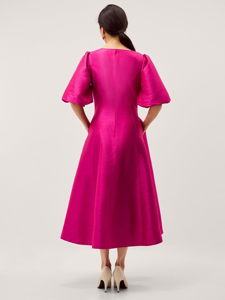 Monsoon Pink Beatrice Puff Sleeve A Line Midi Dress - Image 2 of 5