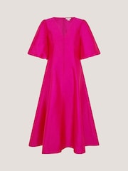 Monsoon Pink Beatrice Puff Sleeve A Line Midi Dress - Image 5 of 5