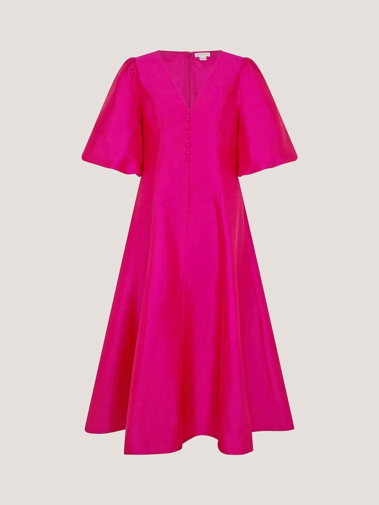 Monsoon Pink Beatrice Puff Sleeve A Line Midi Dress - Image 5 of 5
