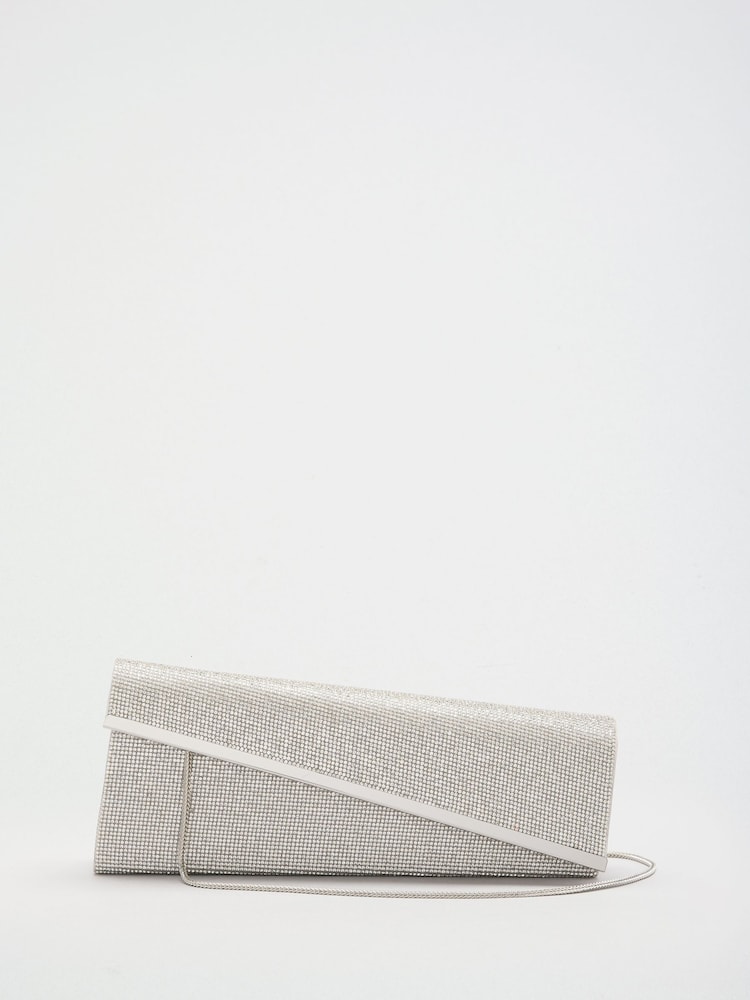 Lipsy Silver Diamante Asymetric Clutch Bag - Image 1 of 4