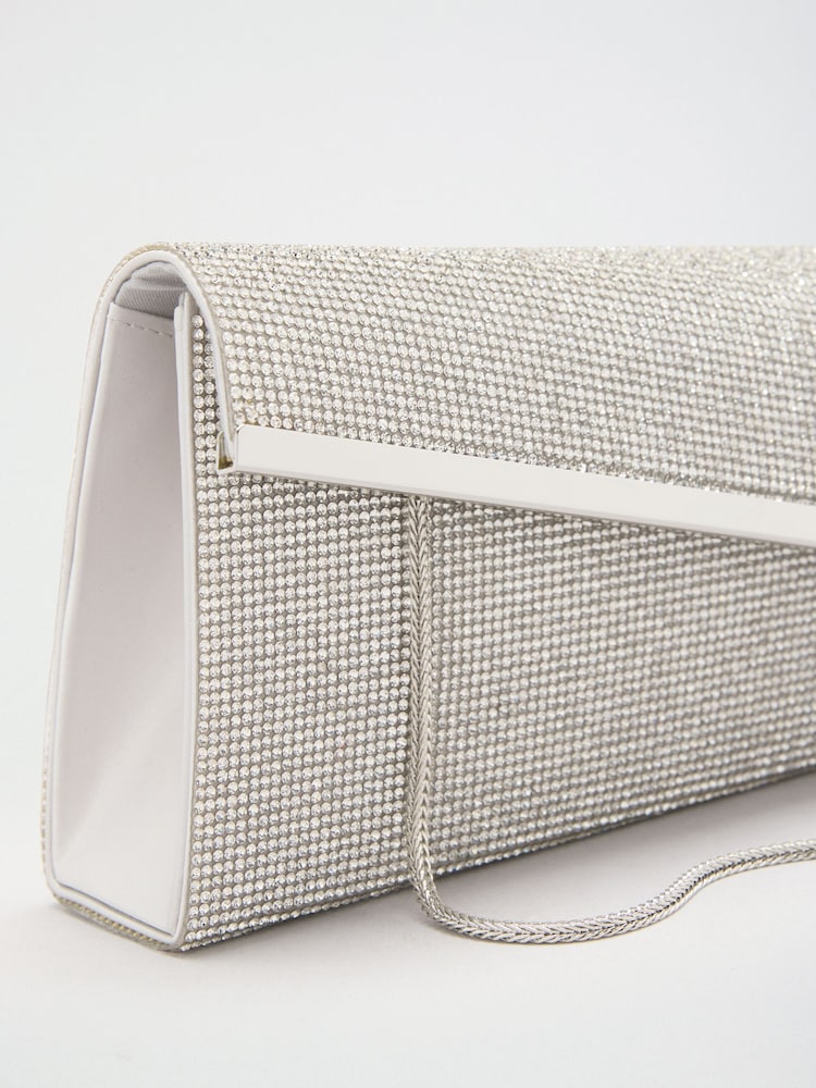 Lipsy Silver Diamante Asymetric Clutch Bag - Image 2 of 4