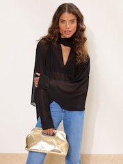 Χρυσαφί - Lipsy Τσαντάκι clutch τοπ λαβής ύφανσης - Εικόνα 4 από 4