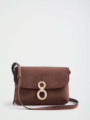 Lipsy Chocolate Brown Suedette Hardware Satchel Cross-Body Bag - Image 1 of 4