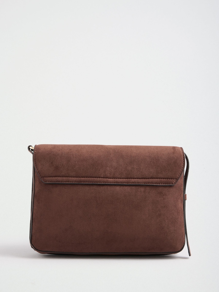 Lipsy Chocolate Brown Suedette Hardware Satchel Cross-Body Bag - Image 2 of 4
