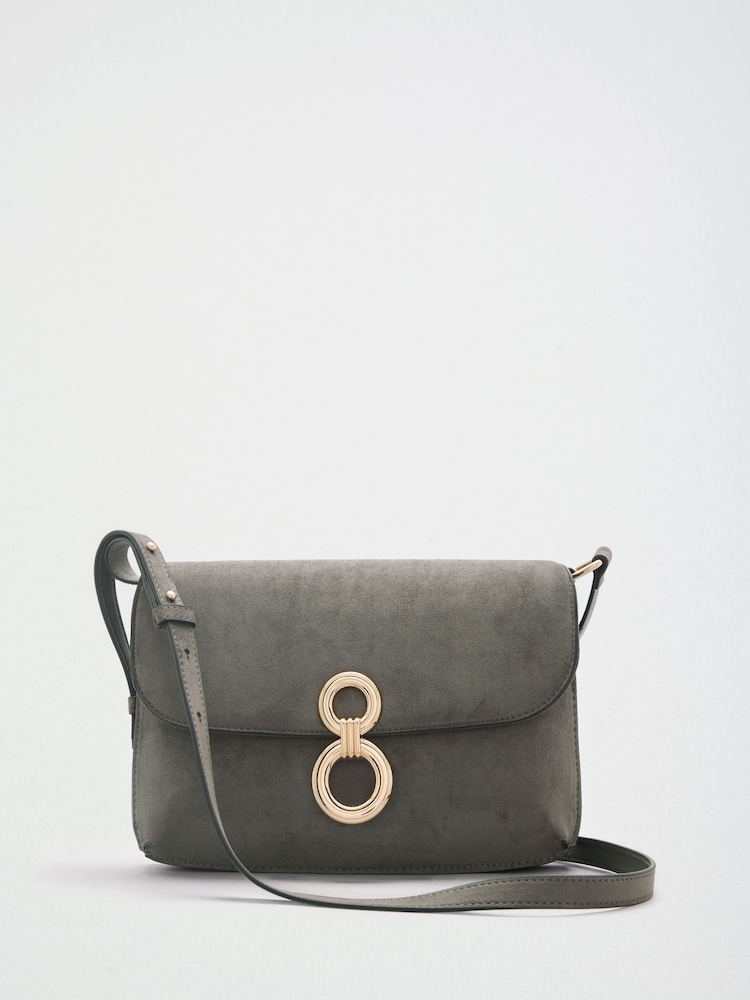 Lipsy Grey Suedette Hardware Satchel Cross-Body Bag - Image 1 of 4