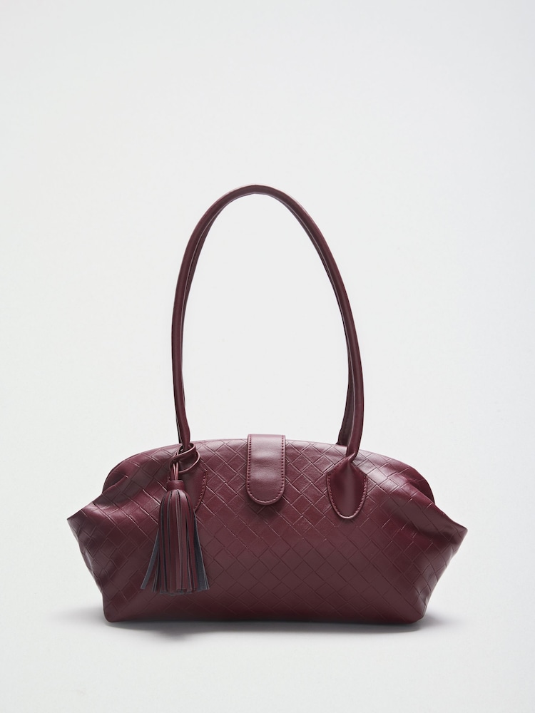 Friends Like These Burgundy Red Weave Shoulder Bowler Bag with Charm - Image 1 of 4