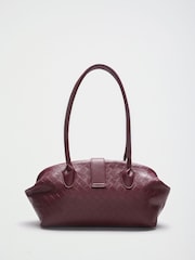 Friends Like These Burgundy Red Weave Shoulder Bowler Bag with Charm - Image 2 of 4