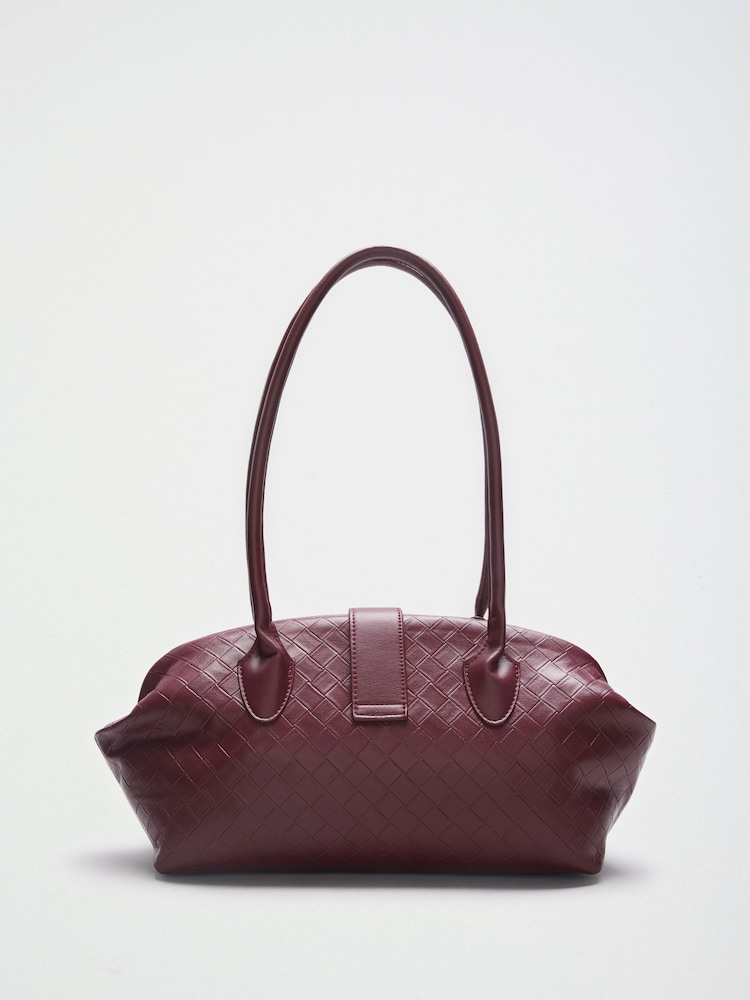 Friends Like These Burgundy Red Weave Shoulder Bowler Bag with Charm - Image 2 of 4