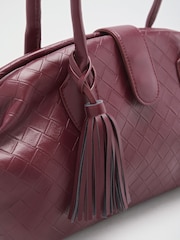 Friends Like These Burgundy Red Weave Shoulder Bowler Bag with Charm - Image 3 of 4