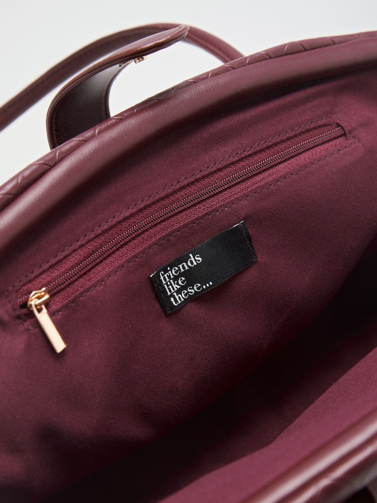 Friends Like These Burgundy Red Weave Shoulder Bowler Bag with Charm - Image 4 of 4