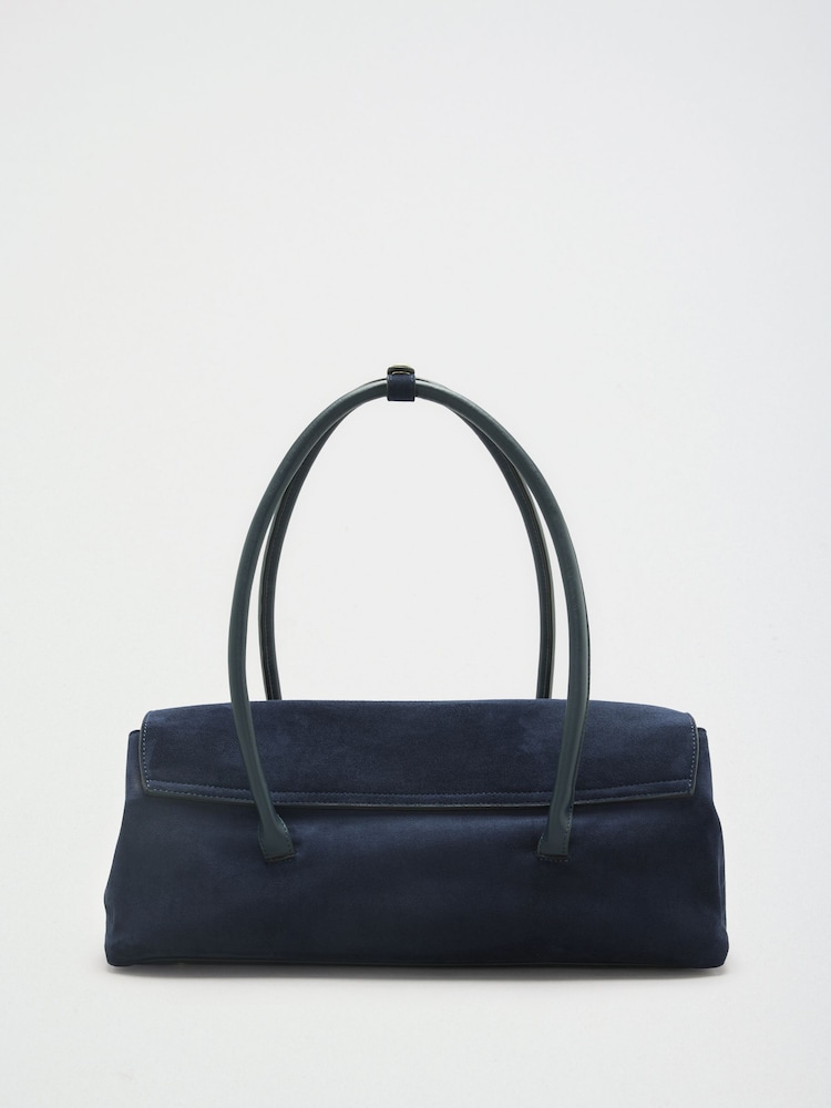 Friends Like These Navy Suedette Buckle Shoulder Bag - Image 2 of 4 Friends Like These Navy Suedette Buckle Shoulder Bag - Image 2 of 4