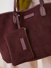 Friends Like These Burgundy Suedette Shopper Bag with Pouch - Image 2 of 8