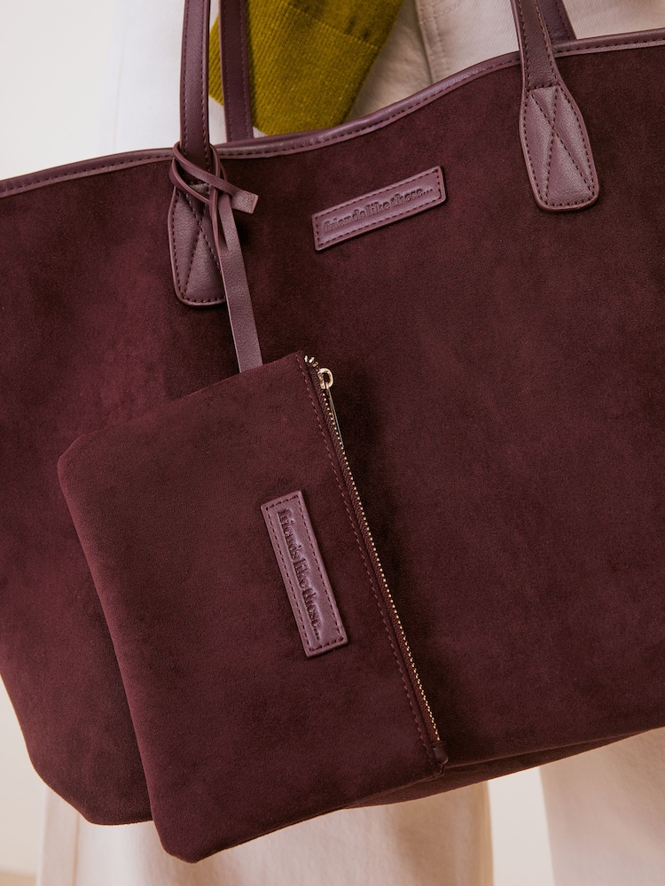 Friends Like These Burgundy Suedette Shopper Bag with Pouch - Image 2 of 8 Friends Like These Burgundy Suedette Shopper Bag with Pouch - Image 2 of 8