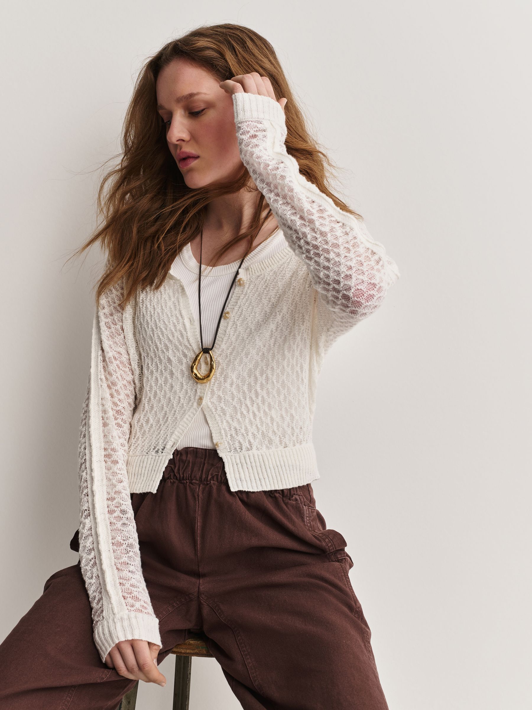 Buy Free People White Maris Fine Gauge Cardigan from Next USA