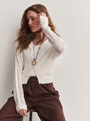Free People White Maris Fine Gauge Cardigan - Image 4 of 6