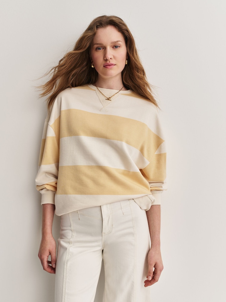 Free People Yellow Classic Stripe Crew Neck Wide Top - Image 1 of 6