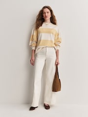 Free People Yellow Classic Stripe Crew Neck Wide Top - Image 3 of 6