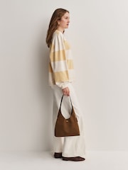 Free People Yellow Classic Stripe Crew Neck Wide Top - Image 4 of 6