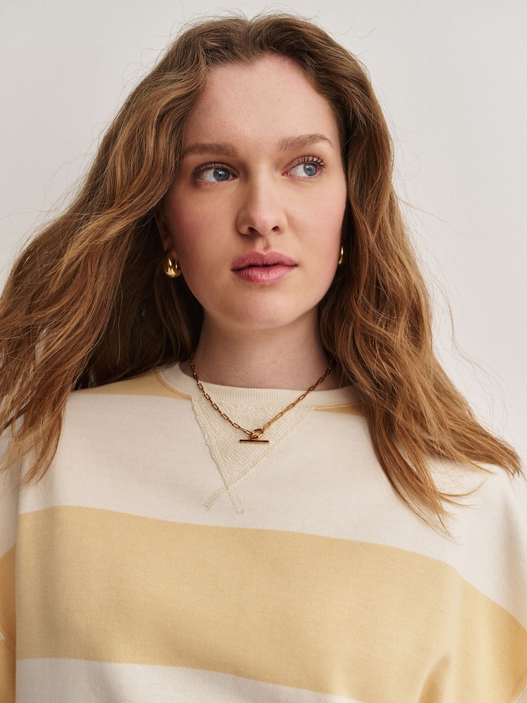 Free People Yellow Classic Stripe Crew Neck Wide Top - Image 6 of 6