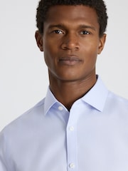 MOSS Blue Slim Fit Dobby Non Iron Shirt - Image 2 of 2