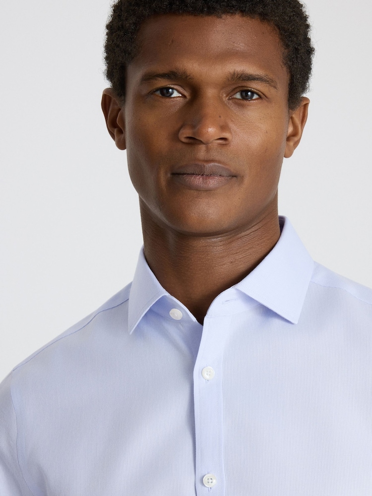 MOSS Blue Slim Fit Dobby Non Iron Shirt - Image 2 of 2 MOSS Blue Slim Fit Dobby Non Iron Shirt - Image 2 of 2