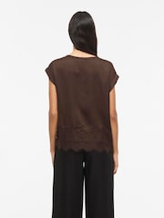 VILA Brown Short Sleeve Full Satin Lace Top - Image 2 of 3