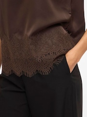 VILA Brown Short Sleeve Full Satin Lace Top - Image 3 of 3