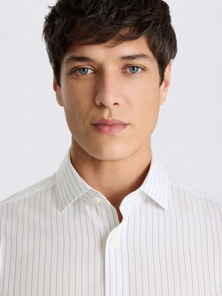 MOSS Blue Tailored Fit Wide Stripe Non Iron Shirt - Image 2 of 2