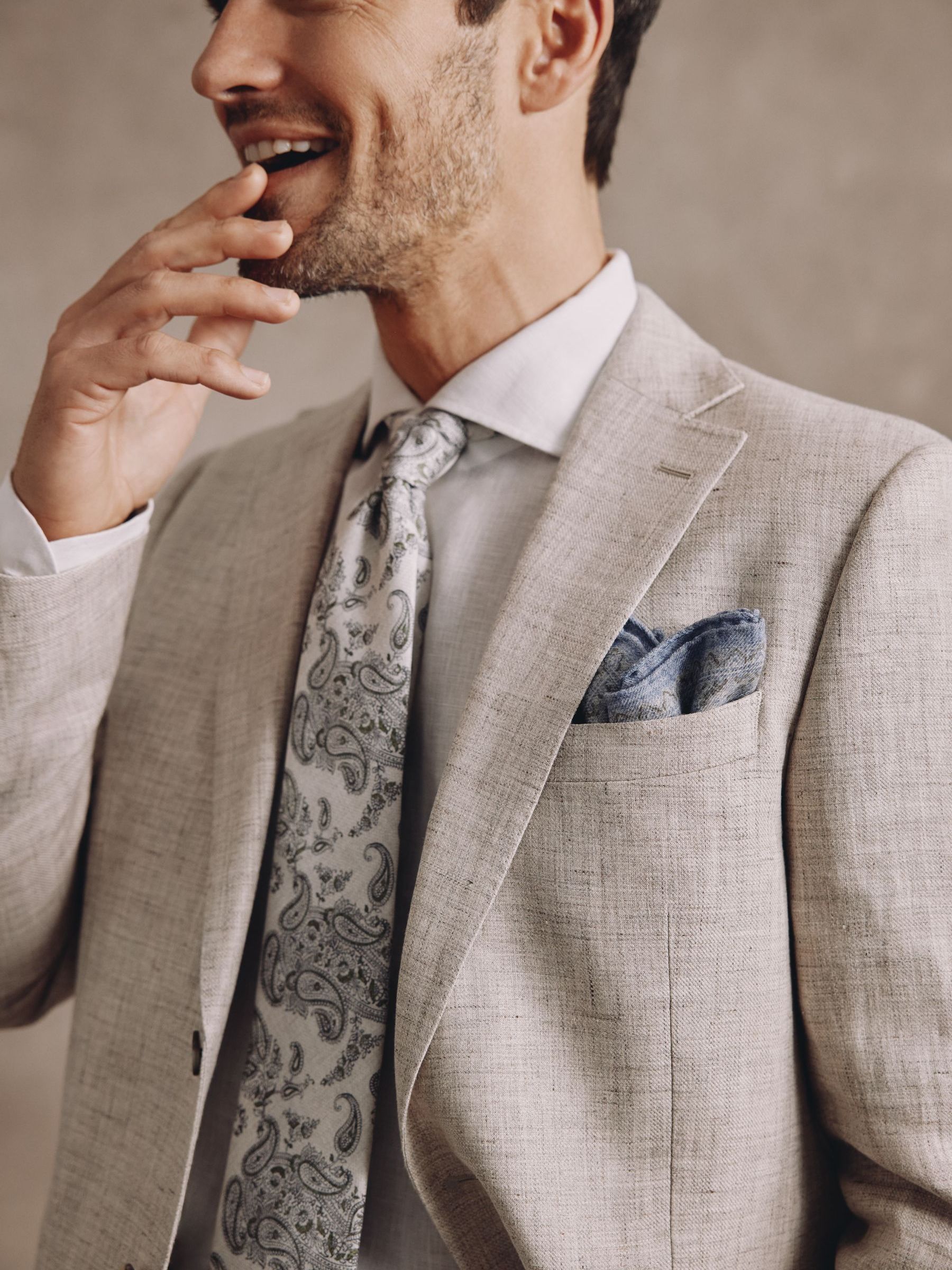 Buy MOSS Neutral Single Breasted Tailored Fit Delave Linen Suit