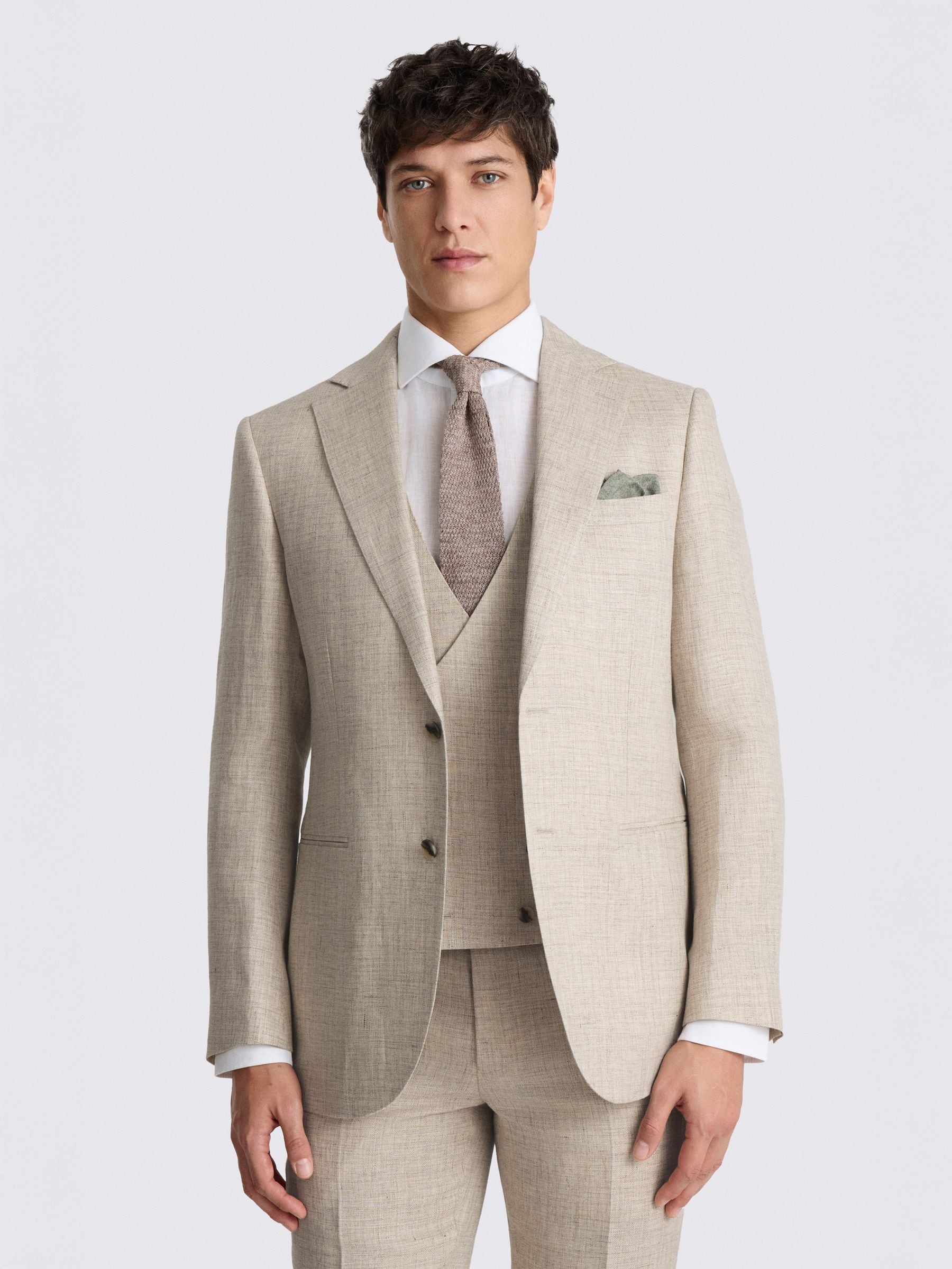Buy MOSS Neutral Single Breasted Tailored Fit Delave Linen Suit