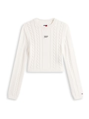 Blanco - Tommy Jeans Logo Embroidery Cable Knit Slim Jumper - Imagen 5 de 5