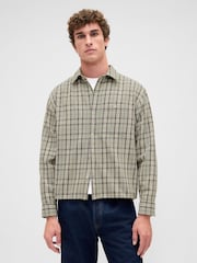 Gap Green Check Sunwashed Twill Straight-Hem Shirt - Image 1 of 4