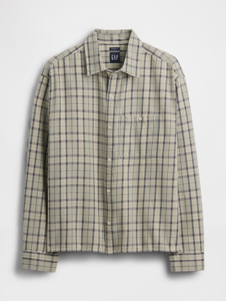 Gap Green Check Sunwashed Twill Straight-Hem Shirt - Image 4 of 4