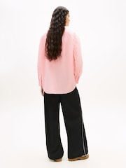 Tommy Jeans Red Oversized Fit Logo Embroidery Poplin Shirt - Image 3 of 5