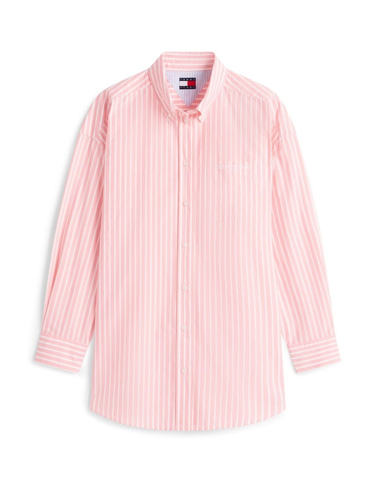 Tommy Jeans Red Oversized Fit Logo Embroidery Poplin Shirt - Image 5 of 5