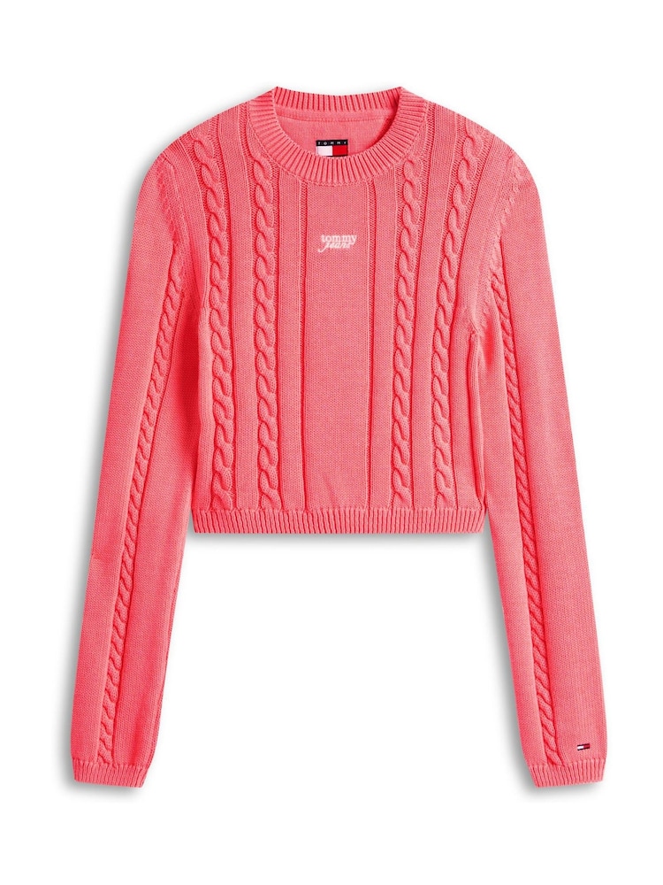 Rosa - Tommy Jeans Logo Embroidery Cable Knit Slim Jumper - Imagen 5 de 5