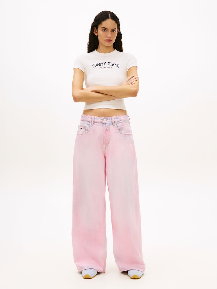 Tommy Jeans White Logo Slim Crew Neck T-Shirt - Image 2 of 5 Tommy Jeans White Logo Slim Crew Neck T-Shirt - Image 2 of 5