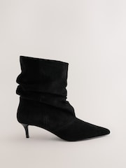 Black Forever Comfort® Leather Slouch Ankle Heeled Boots - Image 1 of 8