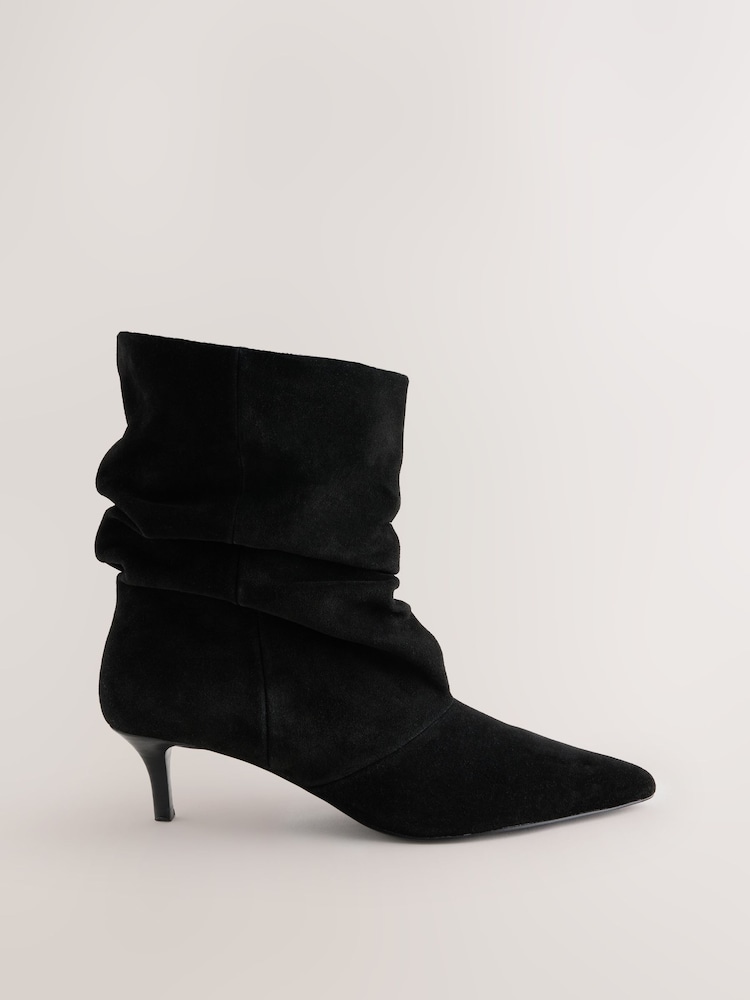 Black Forever Comfort® Leather Slouch Ankle Heeled Boots - Image 1 of 8