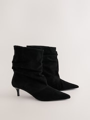 Black Forever Comfort® Leather Slouch Ankle Heeled Boots - Image 5 of 8